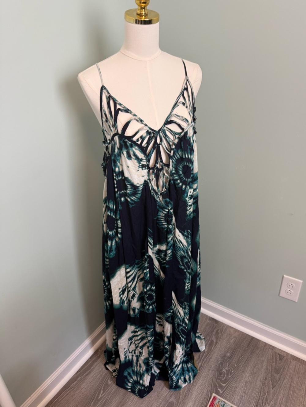 Anthropologie Drama Beach Maxi Dress Tie Dye Strappy Cutout 3X